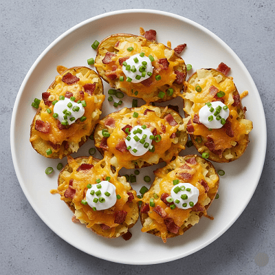 5 Pcs Loaded Potato Skins With Melted Cheese & Ham 